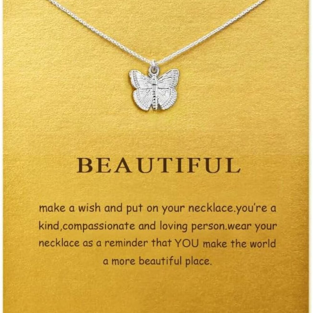 Friendship Compass Necklace Good Luck Butterfly Pendant Chain Necklace with Mess